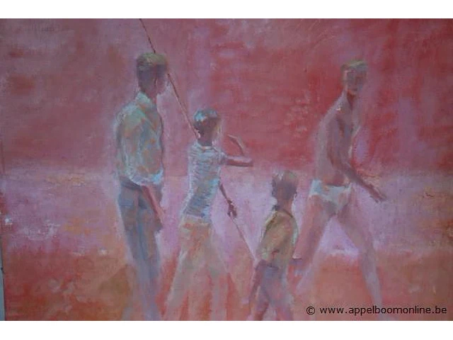 Olie op doek, familie aan de kust 80x60 - afbeelding 2 van  4