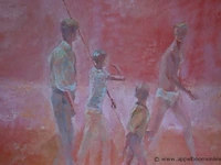 Olie op doek, familie aan de kust 80x60 - afbeelding 2 van  4