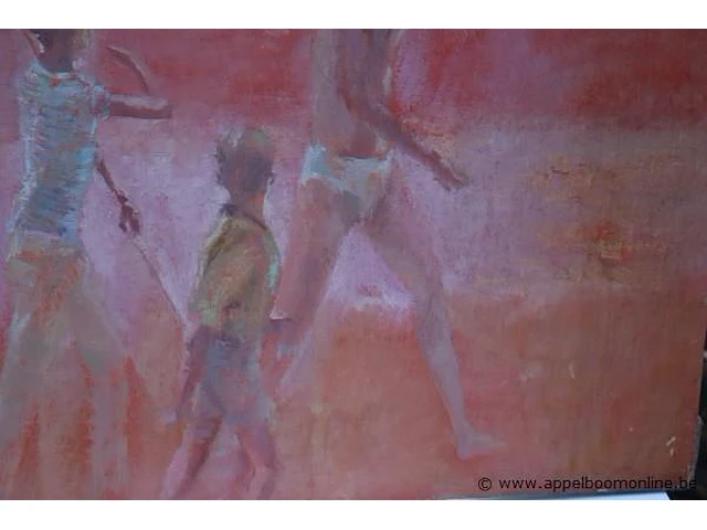 Olie op doek, familie aan de kust 80x60 - afbeelding 3 van  4