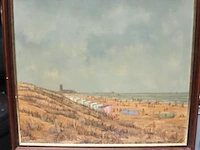 Olie op doek getekend delancker, bredene strand, 1980 - afbeelding 1 van  6