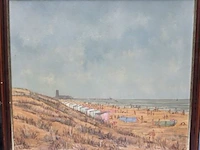 Olie op doek getekend delancker, bredene strand, 1980 - afbeelding 2 van  6