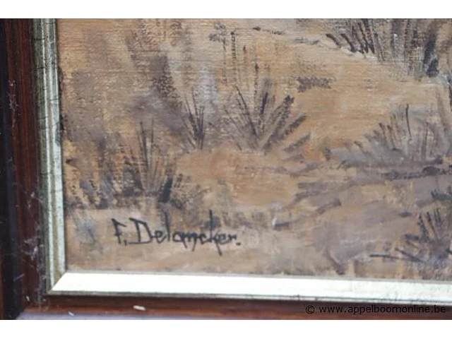 Olie op doek getekend delancker, bredene strand, 1980 - afbeelding 3 van  6