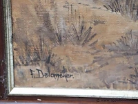 Olie op doek getekend delancker, bredene strand, 1980 - afbeelding 3 van  6
