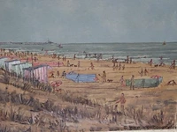 Olie op doek getekend delancker, bredene strand, 1980 - afbeelding 4 van  6
