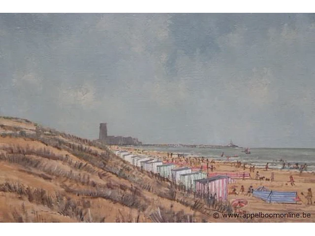 Olie op doek getekend delancker, bredene strand, 1980 - afbeelding 5 van  6