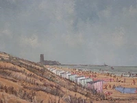 Olie op doek getekend delancker, bredene strand, 1980 - afbeelding 5 van  6