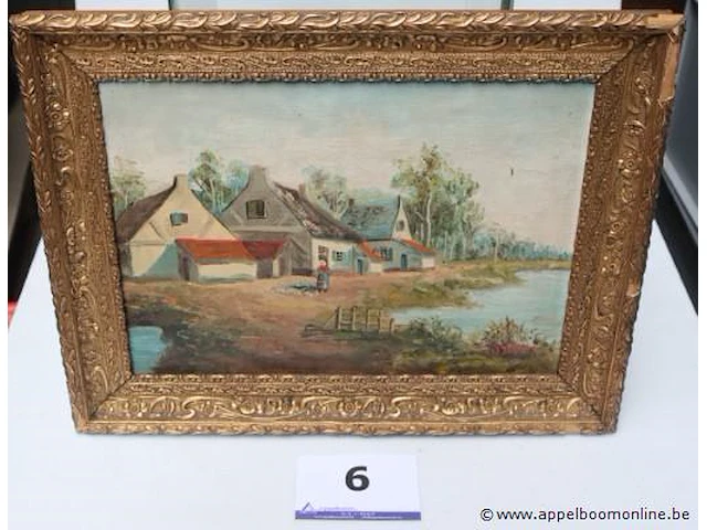 Olie op doek, getekend dillens, landschap met hoeve - afbeelding 1 van  4