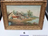 Olie op doek, getekend dillens, landschap met hoeve - afbeelding 1 van  4