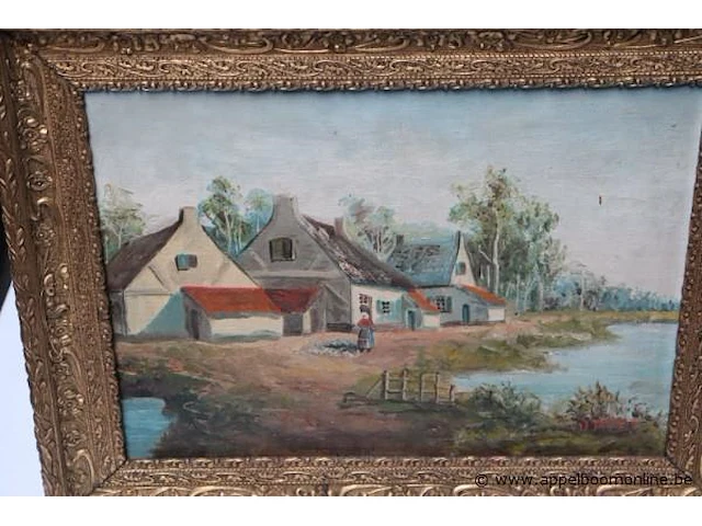 Olie op doek, getekend dillens, landschap met hoeve - afbeelding 2 van  4