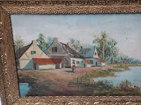 Olie op doek, getekend dillens, landschap met hoeve - afbeelding 2 van  4