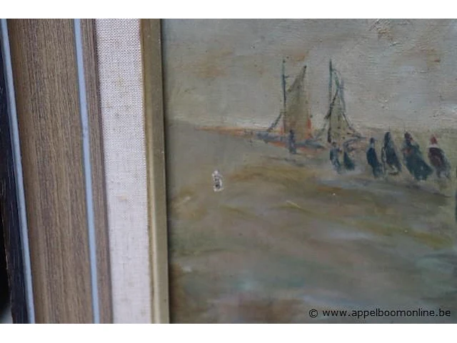 Olie op doek getekend l verhulst, vissers aan zee, 75x67 - afbeelding 4 van  5