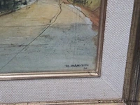 Olie op doek getekend r(oger) baeyens 74, boten op haven - afbeelding 3 van  4