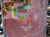 Olie op doek vrouw in de stad, 80x60 - afbeelding 1 van  4