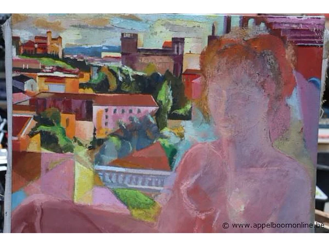 Olie op doek vrouw in de stad, 80x60 - afbeelding 2 van  4