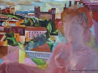 Olie op doek vrouw in de stad, 80x60 - afbeelding 2 van  4