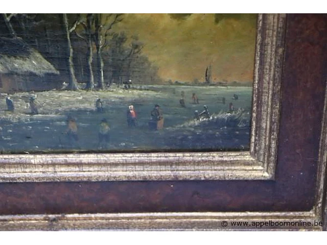 Olie op paneel, rechtsonde getekend v borre, winterlandschap 27x31 - afbeelding 3 van  5