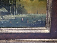 Olie op paneel, rechtsonde getekend v borre, winterlandschap 27x31 - afbeelding 3 van  5