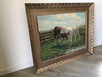 Olieverf schilderij op doek. kalveren in het weiland. gesigneerd. - afbeelding 5 van  8