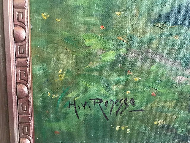 Olieverf schilderij op doek. kalveren in het weiland. gesigneerd. - afbeelding 8 van  8