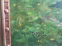 Olieverf schilderij op doek. kalveren in het weiland. gesigneerd. - afbeelding 8 van  8