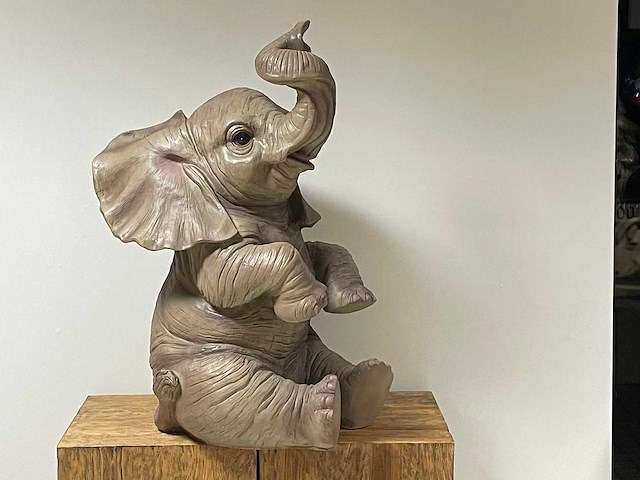 Olifant / elephant zit h87cm naturel original - afbeelding 1 van  4