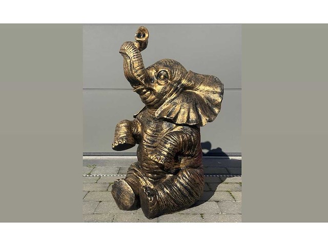 Olifant / elephant zit h87cm old gold - afbeelding 3 van  4