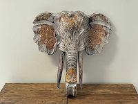 Olifantenkop in hout h48cm wit/goud - afbeelding 1 van  3