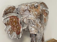 Olifantenkop in hout h48cm wit/goud - afbeelding 3 van  3