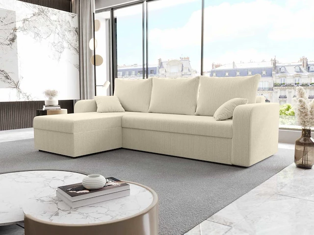 Ombouwbare en omkeerbare hoekbank - beige corduroy - afbeelding 1 van  8