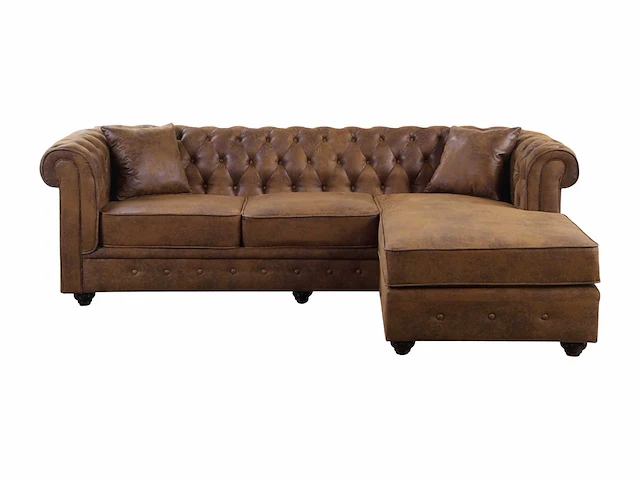 Omkeerbare chesterfield hoekbank in verweerde microvezel - bruin - afbeelding 2 van  4