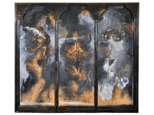 Onleesbaar signatuur - 3 gratiën - gemengde techniek - 126x141 cm - afbeelding 1 van  14