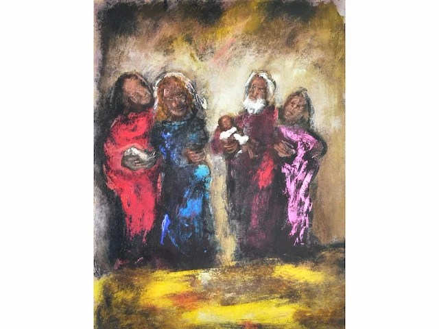 Onleesbaar signatuur - gemengde techniek - acryl op papier - afbeelding 1 van  7
