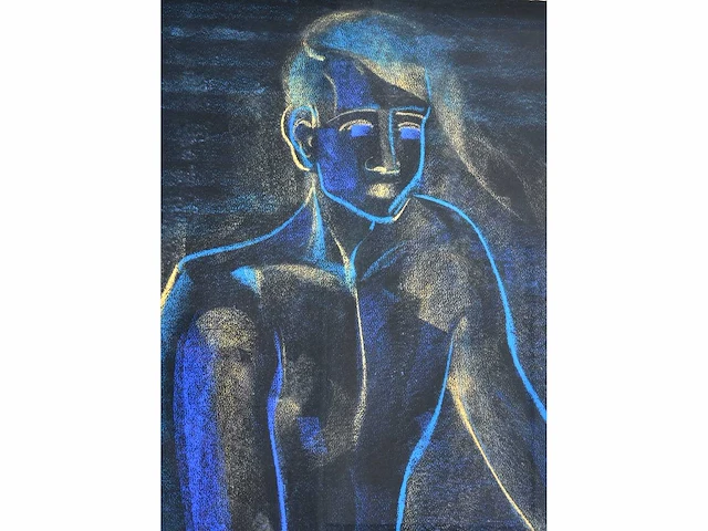 Onleesbaar signatuur - mannelijk naakt - pastel - afbeelding 4 van  7