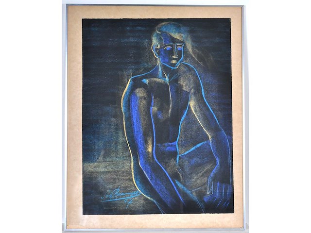 Onleesbaar signatuur - mannelijk naakt - pastel - afbeelding 2 van  7