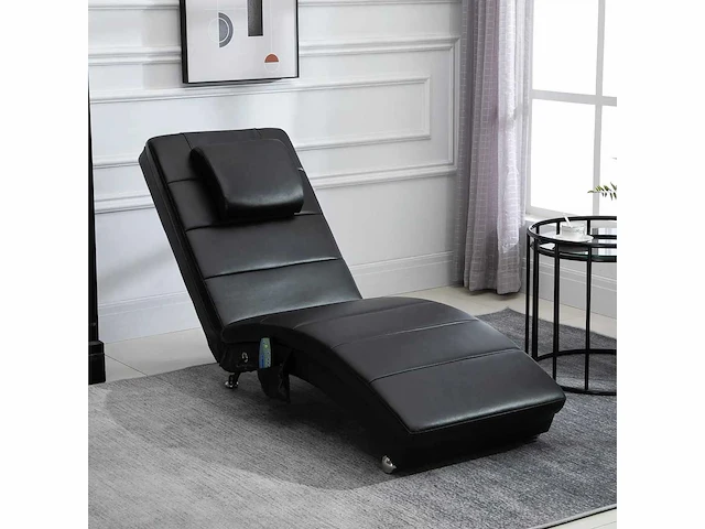 Ontspanningsstoel met massagefunctie ergonomische salonstoel met hoge rugleuning, met massagefunctie en kussen met zero-g design salonstoel in zwart schuimmetaal kunstleer 58 x 163 x 87 cm - afbeelding 1 van  6