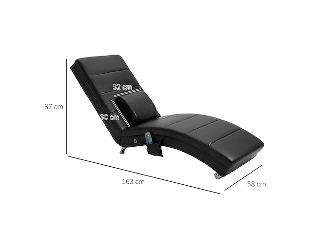 Ontspanningsstoel met massagefunctie ergonomische salonstoel met hoge rugleuning, met massagefunctie en kussen met zero-g design salonstoel in zwart schuimmetaal kunstleer 58 x 163 x 87 cm - afbeelding 3 van  6