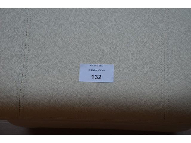 Opazetel, beige lederen poef, 2 ronde bijzettafeltjes - afbeelding 3 van  8