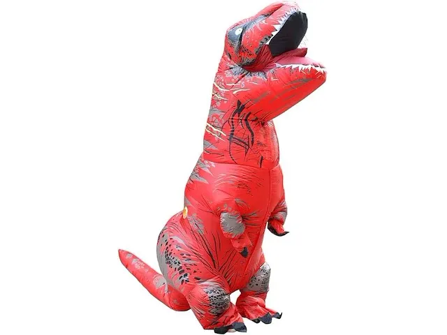 Opblaasbaar dino kostuum t-rex rood - afbeelding 4 van  4