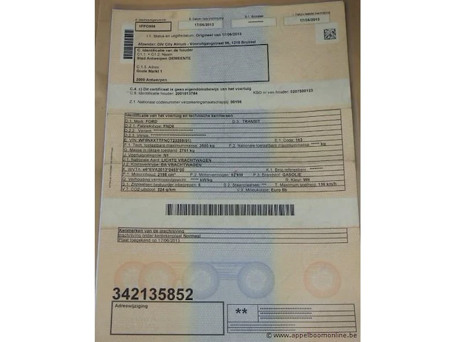 Open lichte vrachtwagen ford transit,diesel,2198cm³,92kw,1e inschr. 17/6/13, wf0nxxttnct23258, 39447km,co²-uitstoot 224g/km,euro5b, kenteken, gelijkvormigheidsattest,keuring beperkt geldig tot 04/12/24,1sleutel - afbeelding 5 van  19