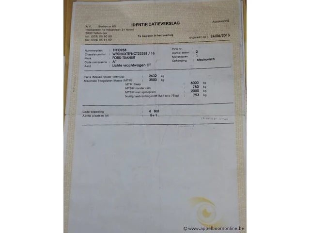 Open lichte vrachtwagen ford transit,diesel,2198cm³,92kw,1e inschr. 17/6/13, wf0nxxttnct23258, 39447km,co²-uitstoot 224g/km,euro5b, kenteken, gelijkvormigheidsattest,keuring beperkt geldig tot 04/12/24,1sleutel - afbeelding 6 van  19
