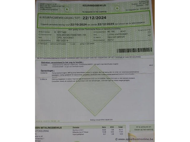 Open lichte vrachtwagen opel movano,diesel,2299cm³,92kw,1e inschr 05/12/14, w0lmsh4s1fb067064, 90958km, co²-uitstoot ng, euro5b, kenteken i+ii, gelijkvormigheidsattest, keuring tot 22/12/24, 2sleutels - afbeelding 11 van  22