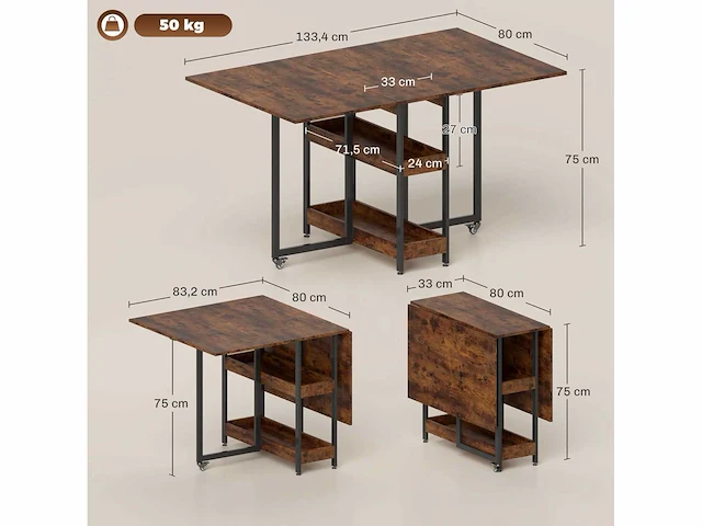 Opklapbare eettafel - industrieel design - afbeelding 4 van  8