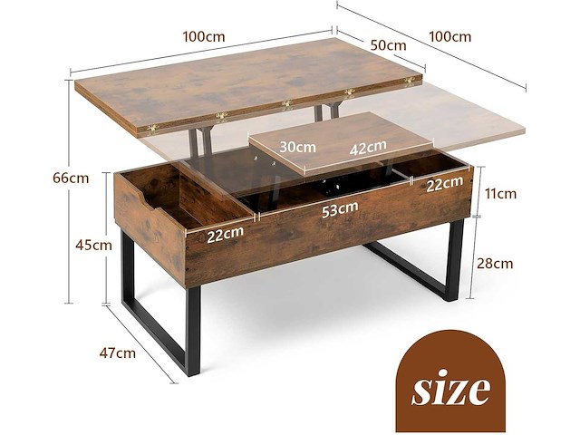 Opklapbare salontafel, 3-in-1 multifunctionele salontafel - afbeelding 4 van  10