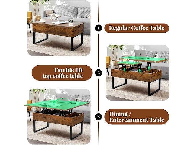 Opklapbare salontafel, 3-in-1 multifunctionele salontafel - afbeelding 5 van  10