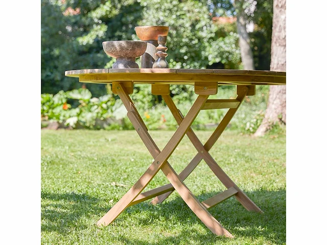 Opklapbare tafel voor buiten in massief teakhout voor 6 personen. -natuurlijk - afbeelding 4 van  5