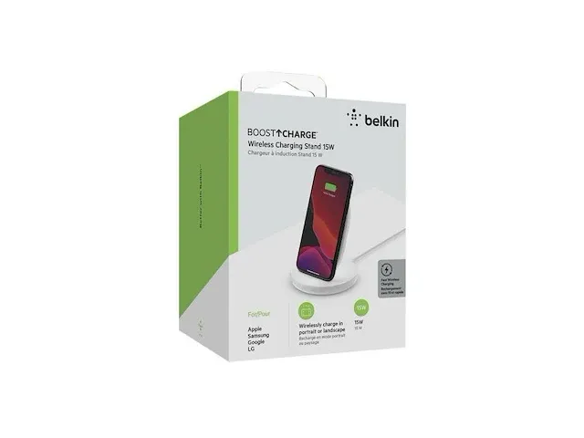 Oplaadstandaard, draadloos, 15w, wit, belkin - afbeelding 1 van  3