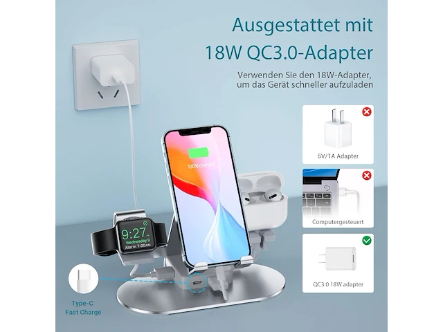 Oplaadstation voor apple watch en iphone - afbeelding 3 van  5