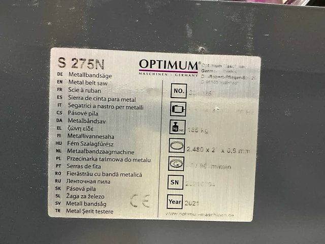 Optimum s275n metalen horizontale bandzaagmachine + rollenbandsysteem optimum - 2021 - afbeelding 4 van  15