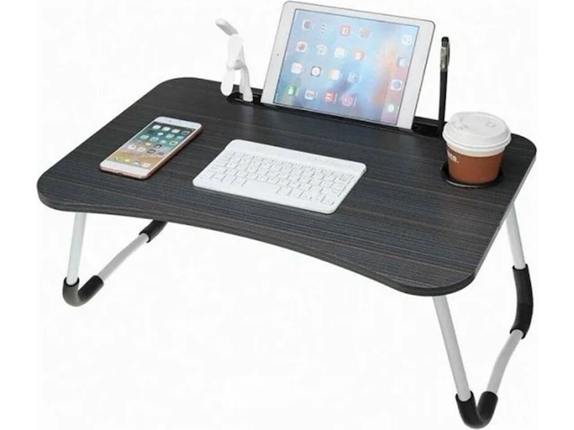 Opvouwbaar schootbureau/bedtafel met beker- en tablethouder- ideaal in bed - afbeelding 2 van  4