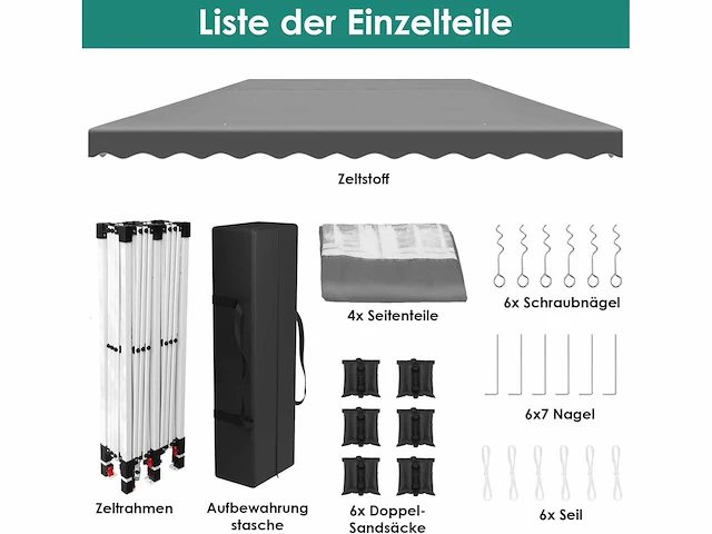 Opvouwbaar tuinpaviljoen 3x6m - grijs - afbeelding 2 van  10